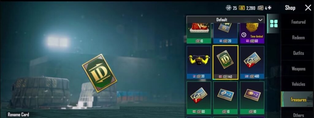 Treasure to buy a rename card