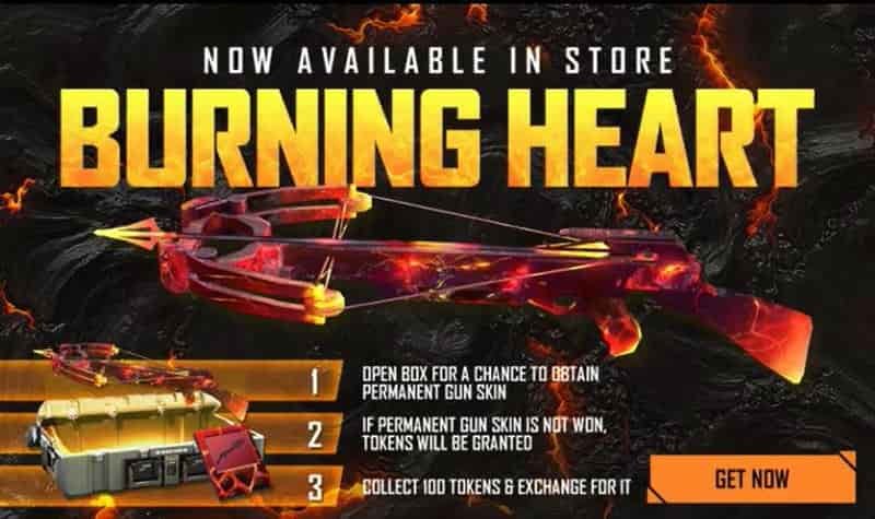 Burning Heart Crossbow skins in Free Fire.