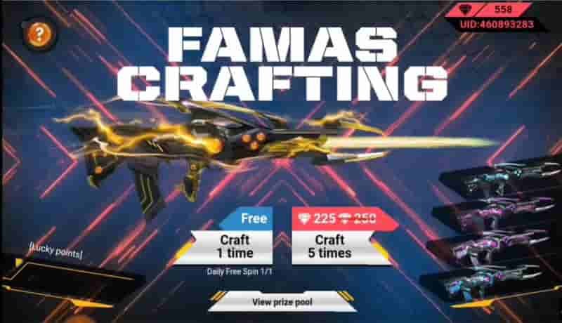 Free Fire Rare Gun Skins Of All Time FAMAS Black Widow Collection